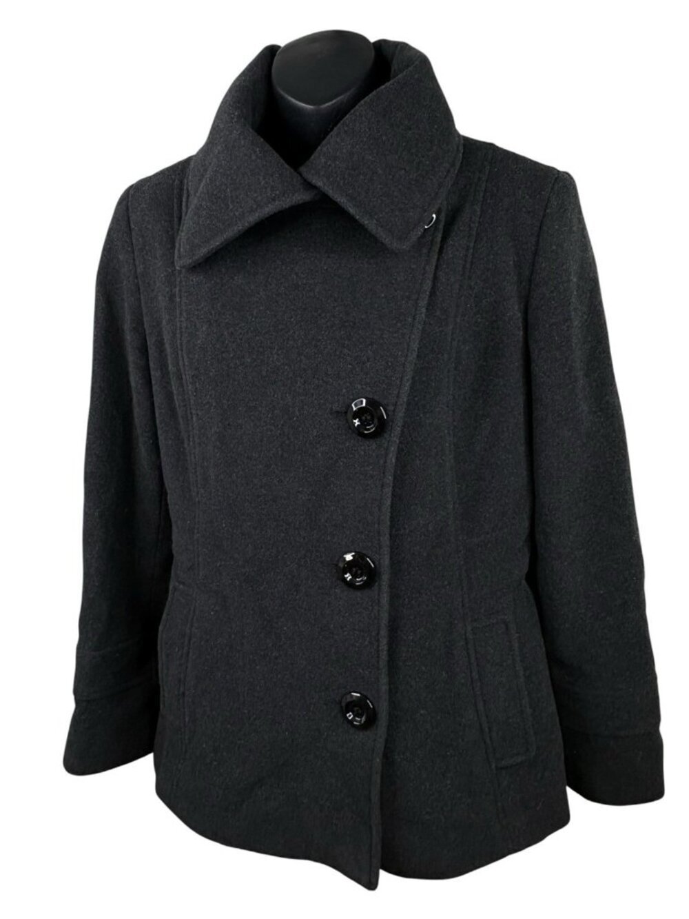 Whimsigoth Size 8 Nine West Wool Blend Black Peacoat Lined Long Sleeve Academia